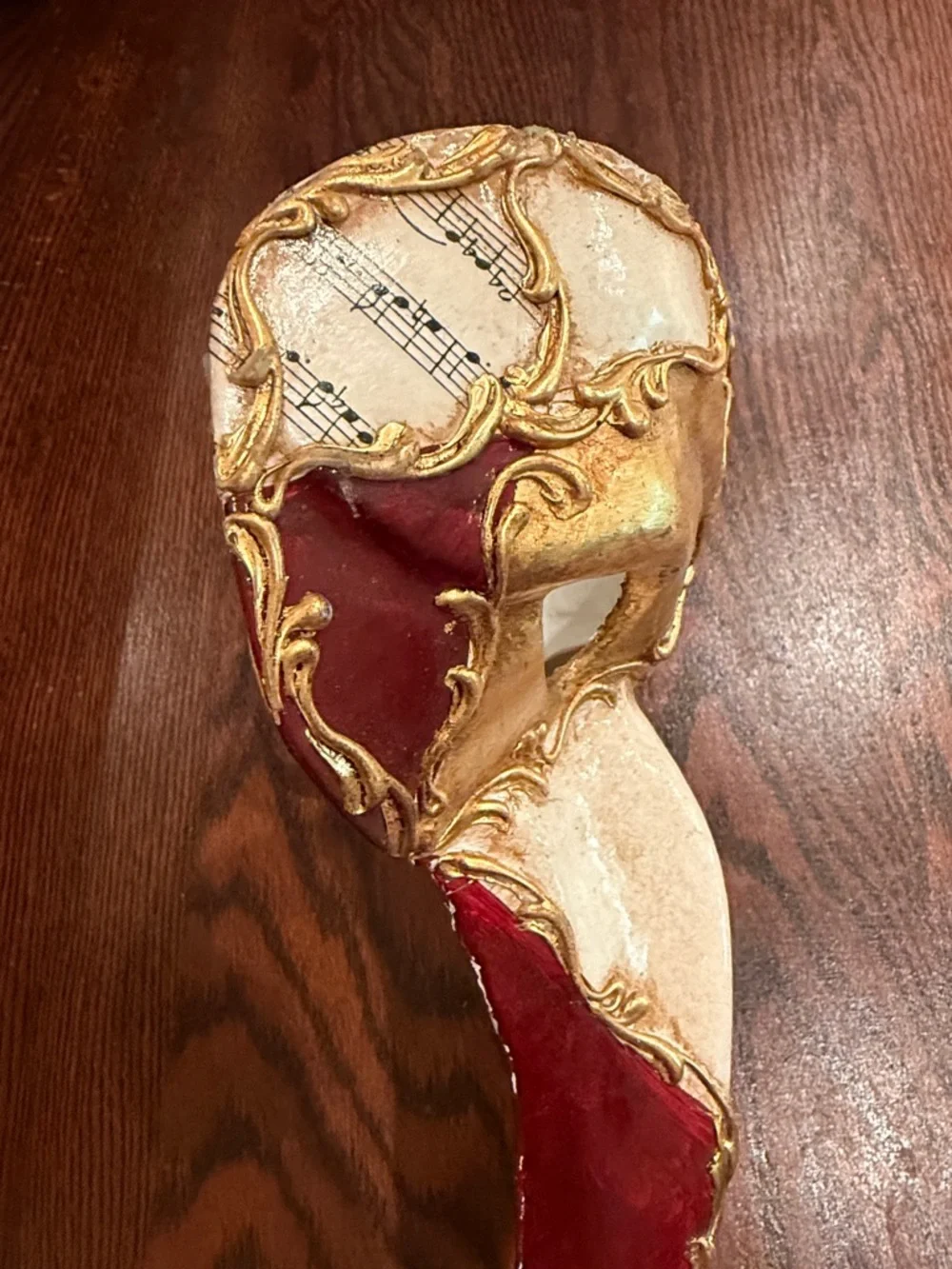 Venetian Plague Doctor Mask Gold Red Music Notes Masquerade Decor
